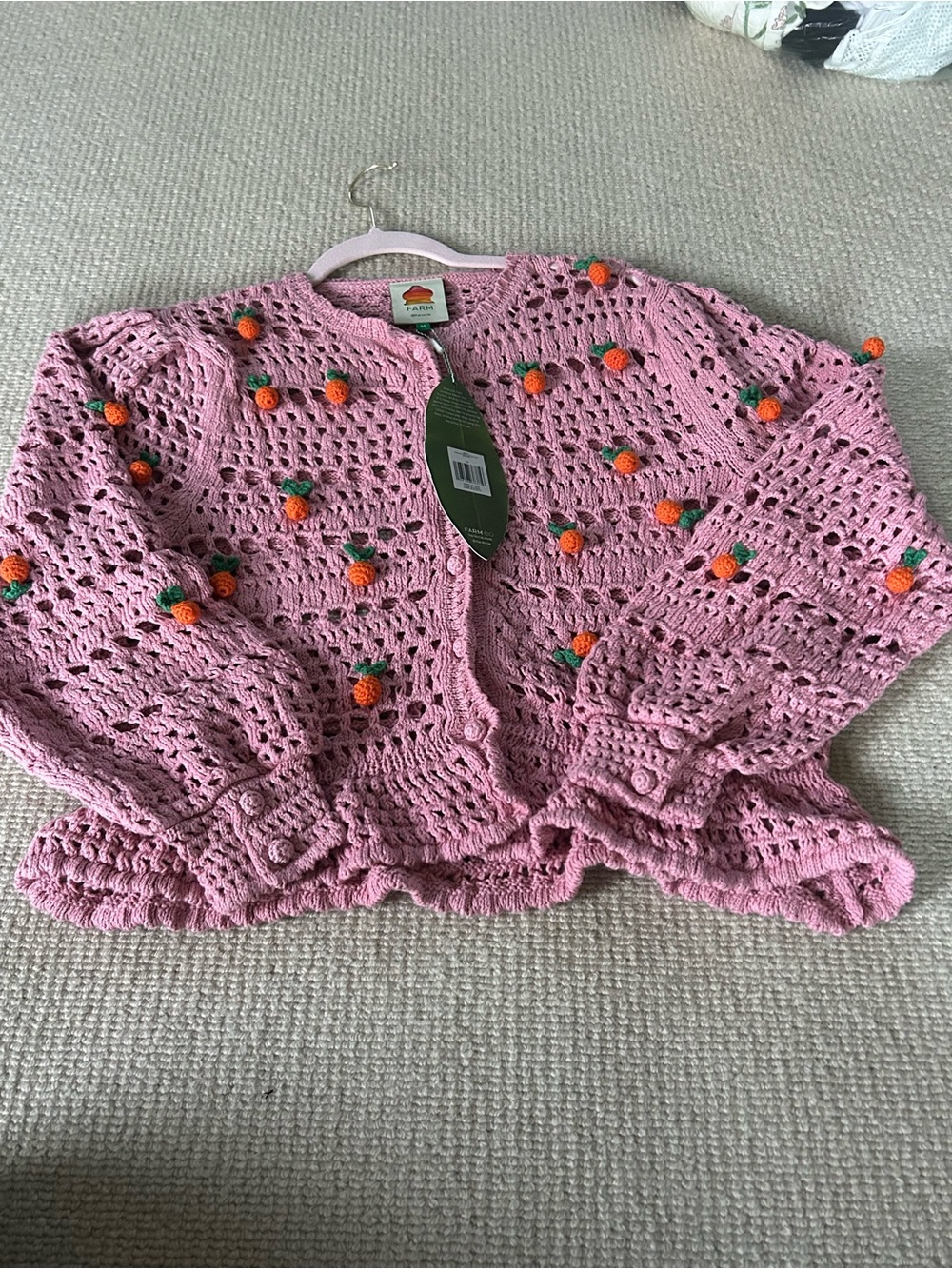 FARM Rio Pink Crochet Pom-Pom Peplum Cardigan - Picture 8 of 15
